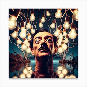 Man With Light Bulbs In His Head Canvas Print