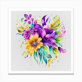 Watercolor Mardi Gras Flower Bouquets 3 Canvas Print