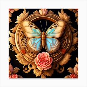 Butterfly And Roses Canvas Print