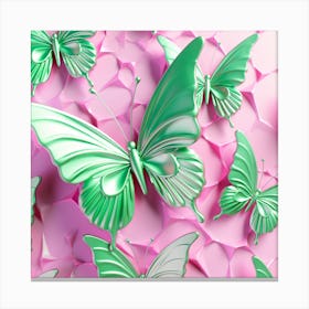 Green Butterflies On Pink Background Canvas Print