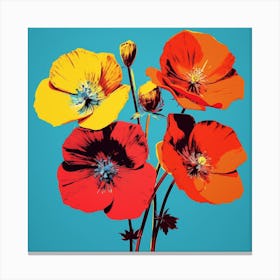 Andy Warhol Style Pop Art Flowers Flax Flower 3 Square Canvas Print