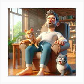 Man And His Cats Canvas Print