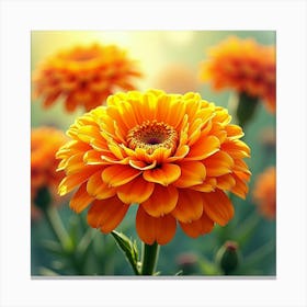 Bright Watercolor Marigolds Glowing In A Sunny Garden Canvas Print