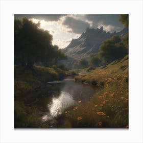 River In A Forest Canvas Print