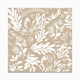 Christmas Botanical Leaves - Beige White Canvas Print