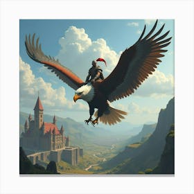 A Warrior Riding A Giant Eagle Over A Sprawling Kingdom 1 Canvas Print