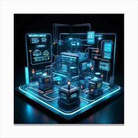 Cutting Edge Industrial Management And Automation System Interface Neon Glowing Lines On A Dark Bac (1) Canvas Print