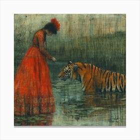Woman And A Tiger Canvas Print
