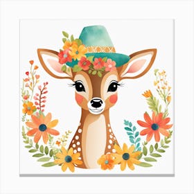 Floral Baby Deer Nursery Illustration (26) Canvas Print