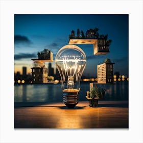 Light Bulb And City Canvas Print