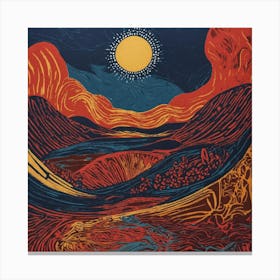 Sunrise Abstract Linocut Canvas Print