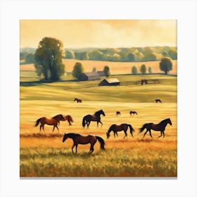 Horses In The Field 4 Canvas Print