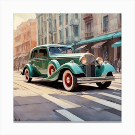 Vintage Car On The Street Canvas Print