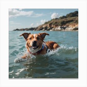 Dog Swimming In The Ocean Canvas Print