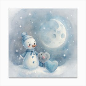 Snowman And Moon 1 Canvas Print