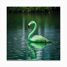 Firefly Whimsical Green Flamingo Gliding On A Glass Lake 54520 (2) Canvas Print