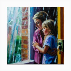 Mother And Daughter In Rain Canvas Print