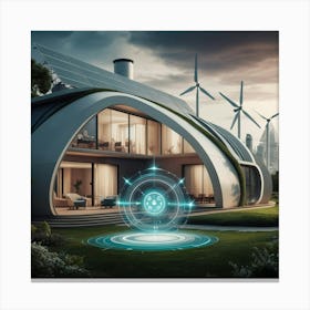 Futuristic House With Wind Turbines Canvas Print