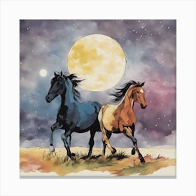 Horses In The Moonlight Canvas Print