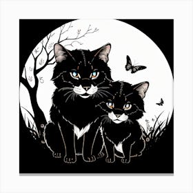 Black Cats In The Moonlight Canvas Print