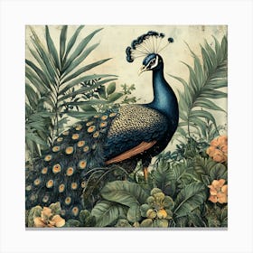 Peacock In The Jungle 6 Canvas Print