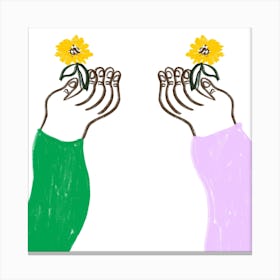 Holding Sunflowers Square Canvas Print