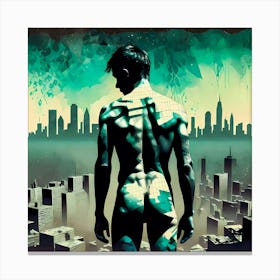 'Isolated' Nude Man Standing In Front Of A City Canvas Print