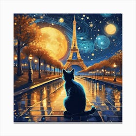 van gogh cat looking at the moon 1 Canvas Print