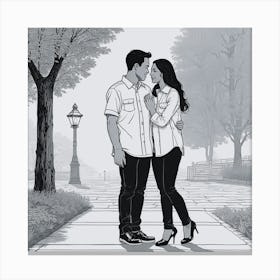 Couple Kissing In The Park Canvas Print