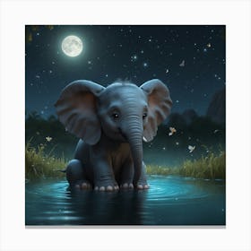 Baby Elephant In Water Canvas Print