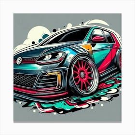 Black Volkswagen Golf GTI Vehicle Colorful Comic Graffiti Style Canvas Print