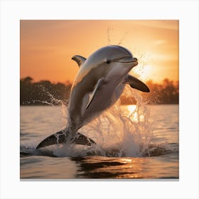 Dolphin Leaping At Sunset Canvas Print
