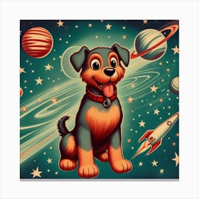 Dog in Space With Planets Canvas Print