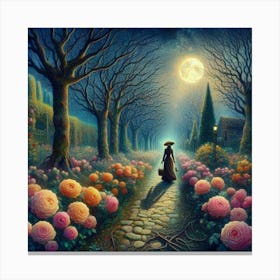 Into The Garden Tending To Enchanted Rose Gardens Under Amsterdam S Moonlight Style Gothic Floral Expressionism (4) Canvas Print