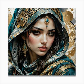 Woman In Blue And Gold Canvas Print