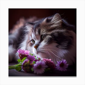 Cat With Flowers Canvas Print