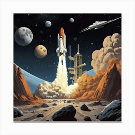 Space Odyssey Retro Poster Featuring Asteroids Rockets 0 Canvas Print