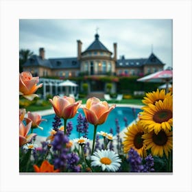 Sunflowers In Front Of A House 1 Canvas Print