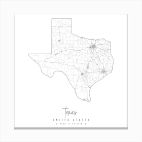Texas Minimal Street Map Square Canvas Print