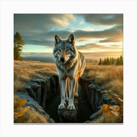 Wolf At Sunset Canvas Print