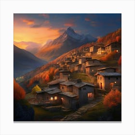 Village At Sunset 3 Canvas Print