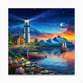 Lighthouse At Night Canvas Print