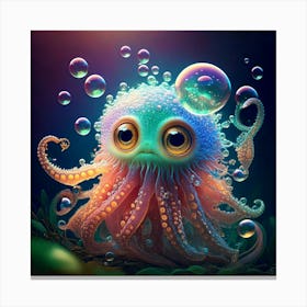 Firefly Photorealistic, Highly Detailed, Color, Cute, Cthulhu, Big Eyes, Soap Bubbles, Floating, Air (9) Canvas Print