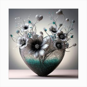 Heart Of Silver with Flowers Canvas Print