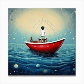 Firefly Boat, Hand Drawn, Brush, Visual Reference, Sea, Artificial Intelligence, Waves, Dream Curtai (1) Canvas Print