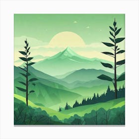 Misty mountains background in green tone 196 Canvas Print