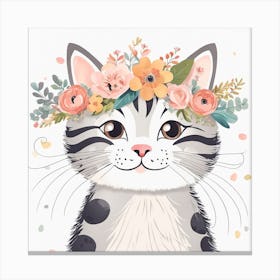 Floral Baby Cat Nursery Illustration (18) Canvas Print
