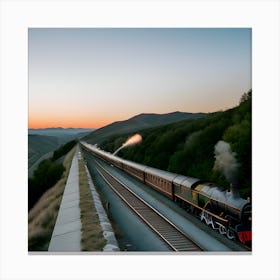 Steam Train At Sunset Canvas Print