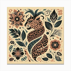 Leopard And Flowers Canvas Print