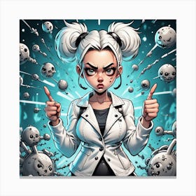 Girl With White Hair And Skulls Canvas Print